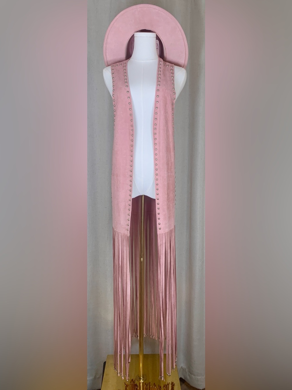 Crazy Train Pale Dusty Rose Fringe Vest | Studded Western Boho Layer | OS